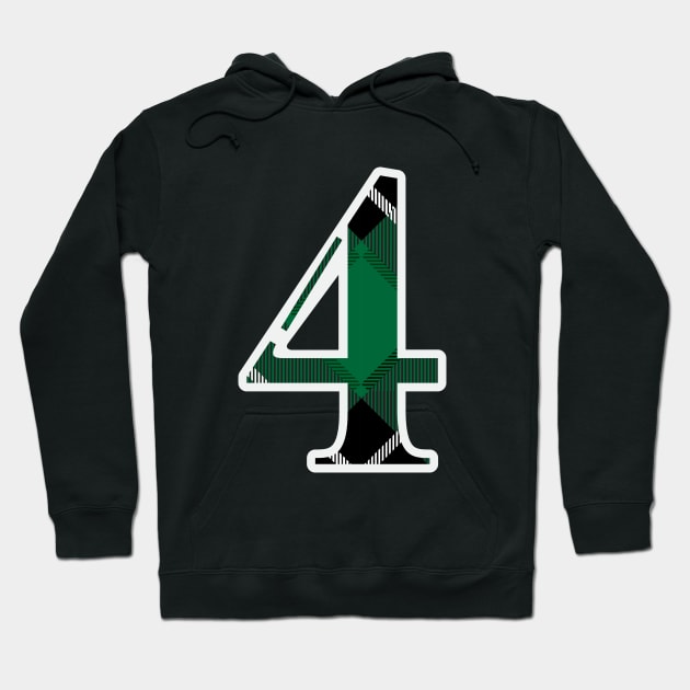 4 Sports Jersey Number Green Black Flannel Hoodie by Design_Lawrence